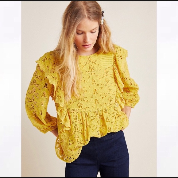 Anthropologie Tops - ANTHROPOLOGIE Mustard Lace Blouse 8